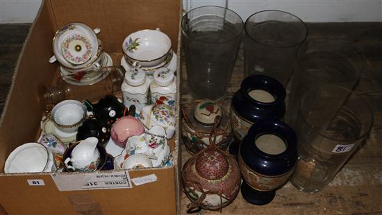 Collection of mixed ceramics & glass inlcuding pair of Doulton vases & Chinese ginger jars